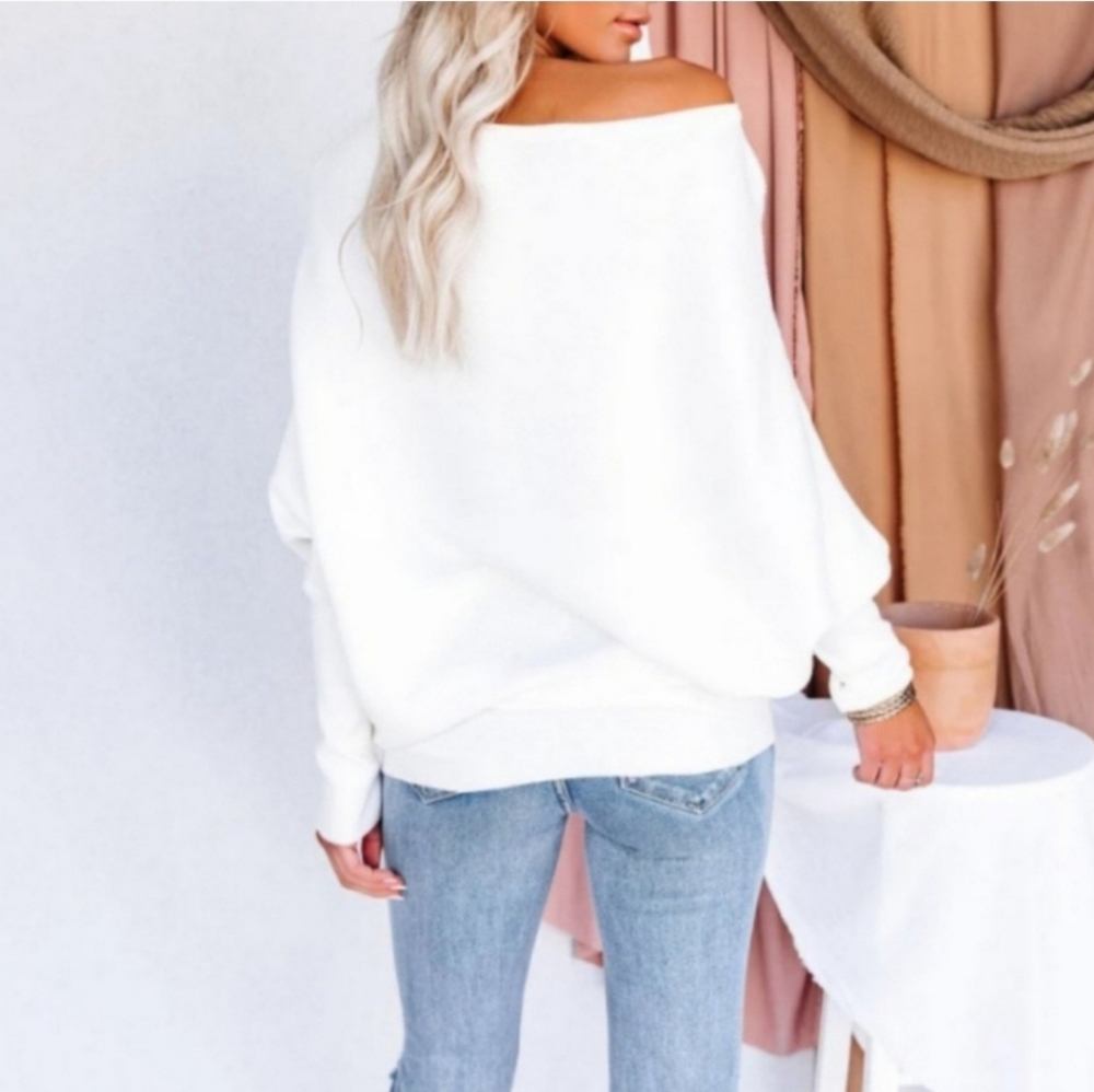 Ivory cashmere blend off the shoulder sweater - Picture 7 of 12